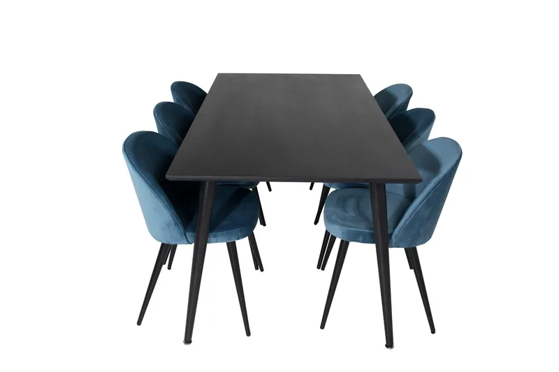 Spisegruppe Venture Home Dipp spisegruppe 180 cm rektangulær med 6 Velvet-stoler Svart/blå, undefined