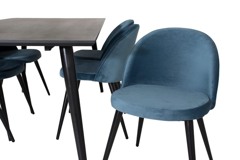Spisegruppe Venture Home Dipp spisegruppe 180 cm rektangulær med 6 Velvet-stoler Svart/blå - Møbler - Bord - Spisegrupper