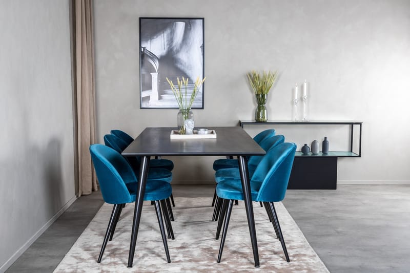 Spisegruppe Venture Home Dipp spisegruppe 180 cm rektangulær med 6 Velvet-stoler Svart/blå - Møbler - Bord - Spisegrupper