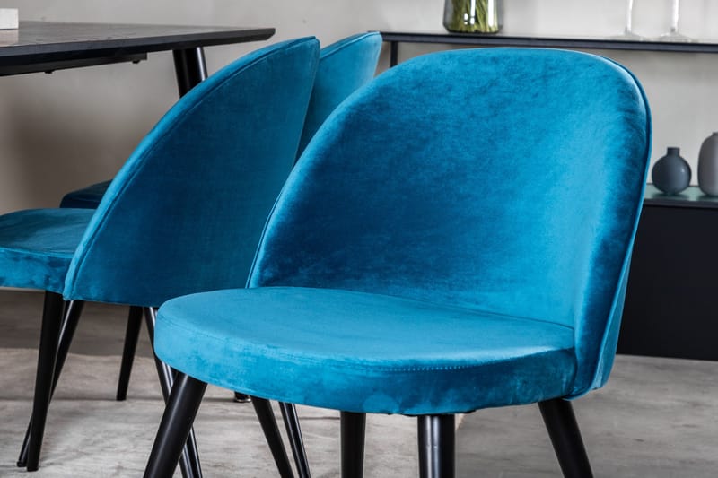 Spisegruppe Venture Home Dipp spisegruppe 180 cm rektangulær med 6 Velvet-stoler Svart/blå - Møbler - Bord - Spisegrupper