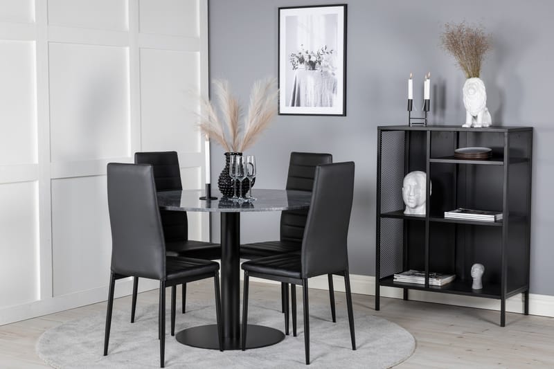 Spisegruppe Venture Home Estelle spisegruppe 106 cm rund med 4 Slim-stoler Svart - Møbler - Bord - Spisegrupper
