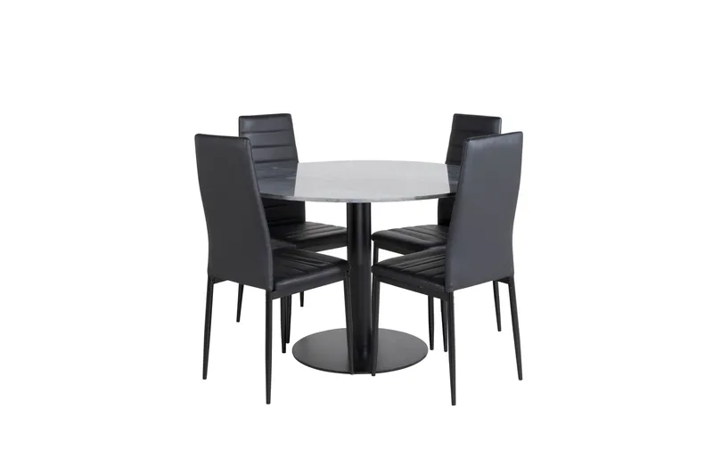 Spisegruppe Venture Home Estelle spisegruppe 106 cm rund med 4 Slim-stoler Svart, undefined