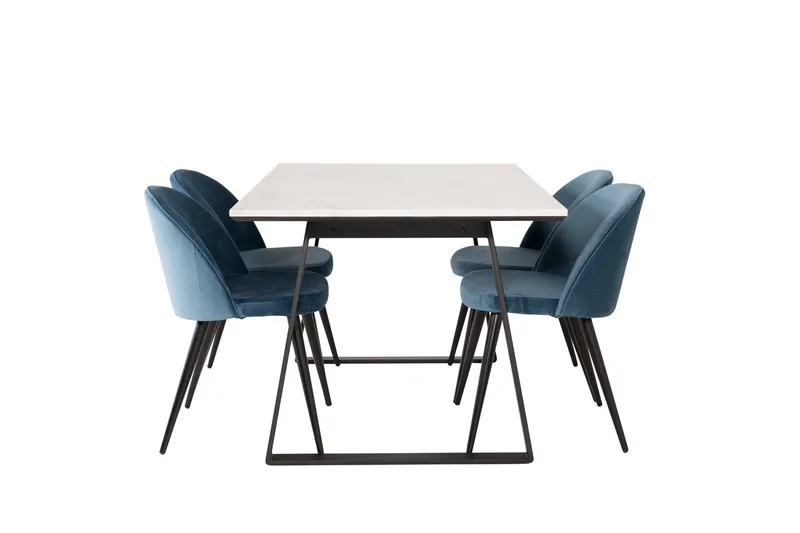 Spisegruppe Venture Home Estelle spisegruppe 140 cm rektangulær med 4 Velvet-stoler Svart/blå/hvit, undefined