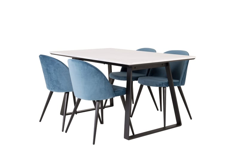 Spisegruppe Venture Home Estelle spisegruppe 140 cm rektangulær med 4 Velvet-stoler Svart/blå/hvit - Møbler - Bord - Spisegrupper