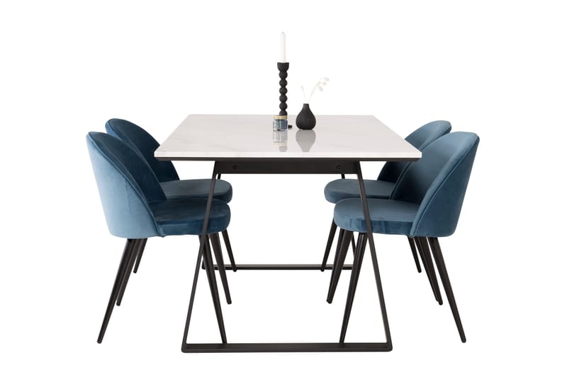 Spisegruppe Venture Home Estelle spisegruppe 140 cm rektangulær med 4 Velvet-stoler Svart/blå/hvit - Møbler - Bord - Spisegrupper