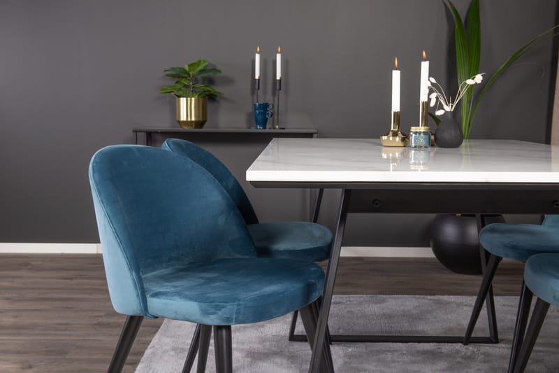 Spisegruppe Venture Home Estelle spisegruppe 140 cm rektangulær med 4 Velvet-stoler Svart/blå/hvit - Møbler - Bord - Spisegrupper