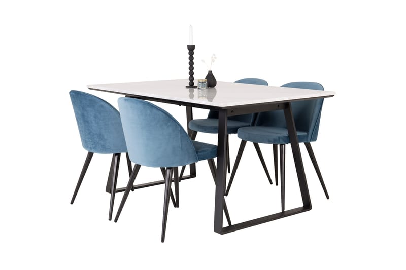 Spisegruppe Venture Home Estelle spisegruppe 140 cm rektangulær med 4 Velvet-stoler Svart/blå/hvit - Møbler - Bord - Spisegrupper