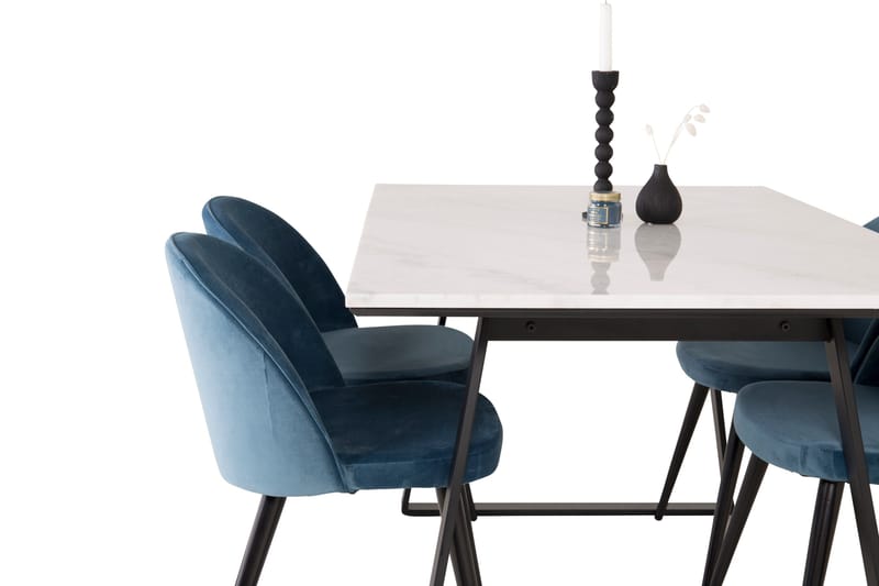Spisegruppe Venture Home Estelle spisegruppe 140 cm rektangulær med 4 Velvet-stoler Svart/blå/hvit - Møbler - Bord - Spisegrupper