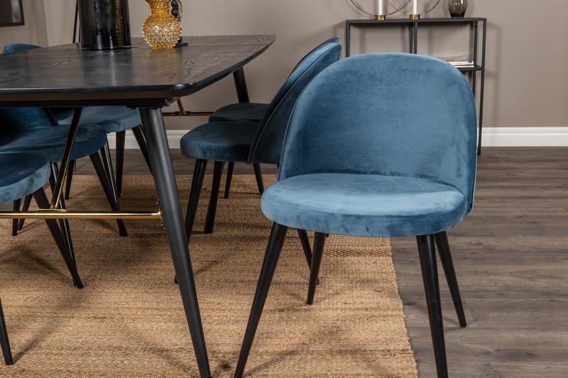 Spisegruppe Venture Home Gold spisegruppe uttrekkbar 180–220 cm rektangulær med 6 Velvet-stoler Svart/blå - Møbler - Bord - Spisegrupper