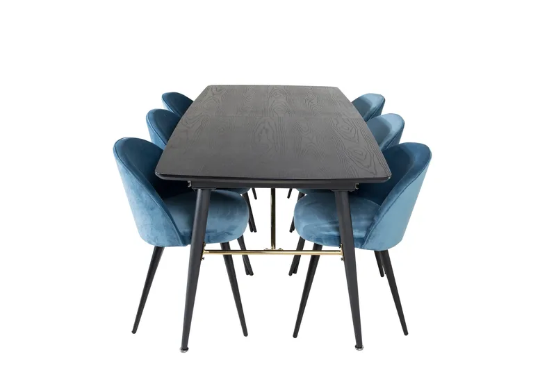 Spisegruppe Venture Home Gold spisegruppe uttrekkbar 180–220 cm rektangulær med 6 Velvet-stoler Svart/blå, undefined