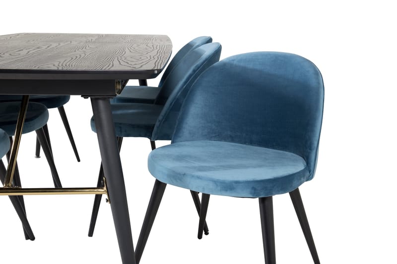Spisegruppe Venture Home Gold spisegruppe uttrekkbar 180–220 cm rektangulær med 6 Velvet-stoler Svart/blå - Møbler - Bord - Spisegrupper