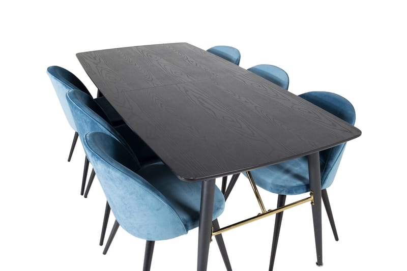Spisegruppe Venture Home Gold spisegruppe uttrekkbar 180–220 cm rektangulær med 6 Velvet-stoler Svart/blå - Møbler - Bord - Spisegrupper