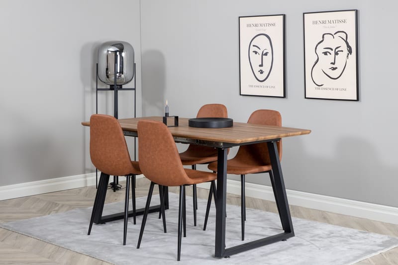 Spisegruppe Venture Home Inca spisegruppe 160 cm rektangulær med 4 Polar-stoler Svart/brun/natur - Møbler - Bord - Spisegrupper