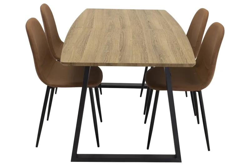 Spisegruppe Venture Home Inca spisegruppe 160 cm rektangulær med 4 Polar-stoler Svart/brun/natur - Møbler - Bord - Spisegrupper