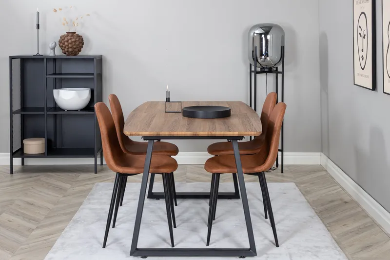 Spisegruppe Venture Home Inca spisegruppe 160 cm rektangulær med 4 Polar-stoler Svart/brun/natur - Møbler - Bord - Spisegrupper