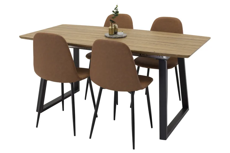 Spisegruppe Venture Home Inca spisegruppe 160 cm rektangulær med 4 Polar-stoler Svart/brun/natur, undefined