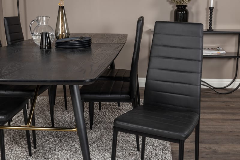 Spisegruppe Venture Home Irunea spisegruppe uttrekkbar 180–220 cm rektangulær med 6 Zovese-stoler Svart/GULL - Møbler - Bord - Spisegrupper