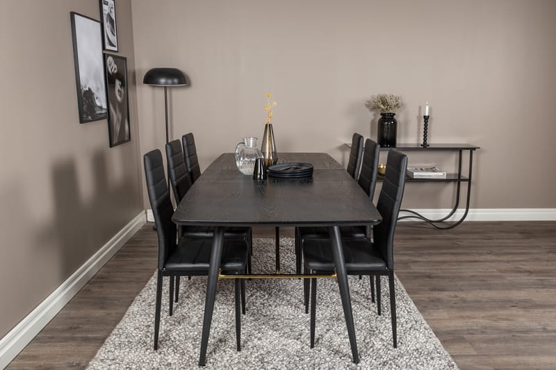 Spisegruppe Venture Home Irunea spisegruppe uttrekkbar 180–220 cm rektangulær med 6 Zovese-stoler Svart/GULL - Møbler - Bord - Spisegrupper