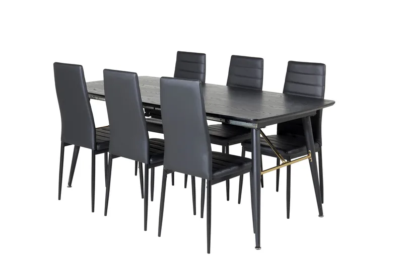 Spisegruppe Venture Home Irunea spisegruppe uttrekkbar 180–220 cm rektangulær med 6 Zovese-stoler Svart/GULL, undefined