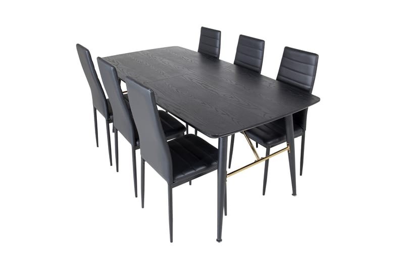 Spisegruppe Venture Home Irunea spisegruppe uttrekkbar 180–220 cm rektangulær med 6 Zovese-stoler Svart/GULL - Møbler - Bord - Spisegrupper