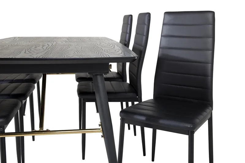 Spisegruppe Venture Home Irunea spisegruppe uttrekkbar 180–220 cm rektangulær med 6 Zovese-stoler Svart/GULL - Møbler - Bord - Spisegrupper