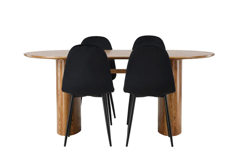 Spisegruppe Venture Home Isolde spisegruppe 180 cm oval med 4 Polar-stoler Svart/Natur, undefined