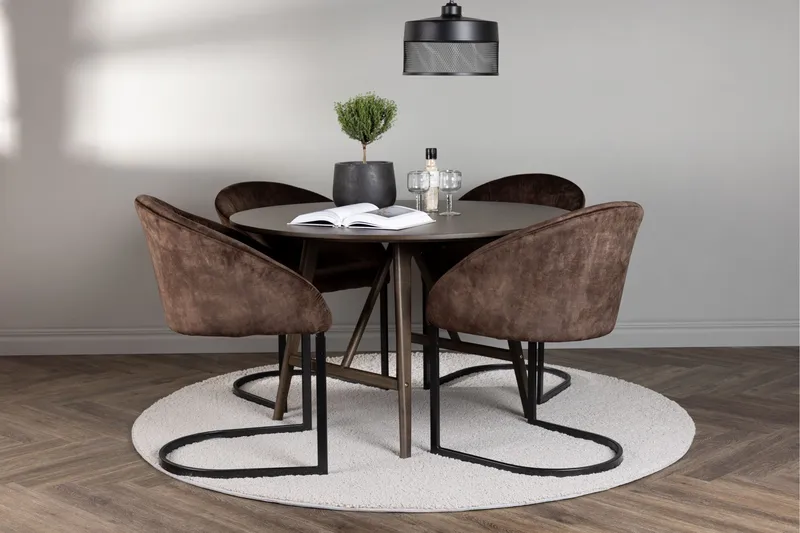 Spisegruppe Venture Home Kaseidon spisegruppe 100 cm rund med 4 Evening-stoler Svart/Brun - Møbler - Bord - Spisegrupper