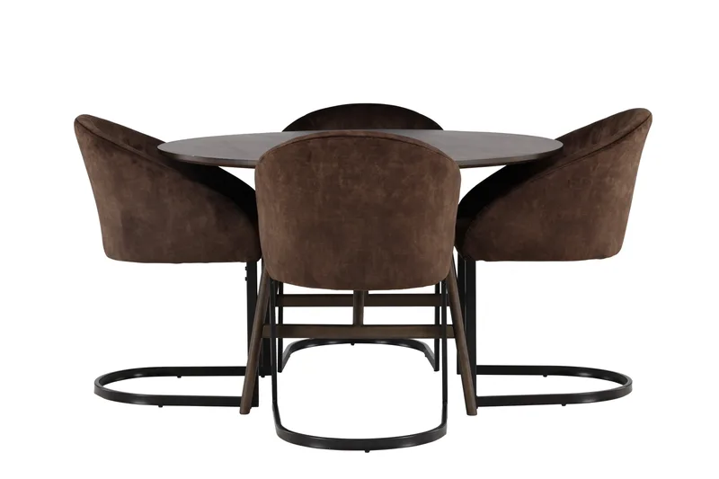 Spisegruppe Venture Home Kaseidon spisegruppe 100 cm rund med 4 Evening-stoler Svart/Brun, undefined
