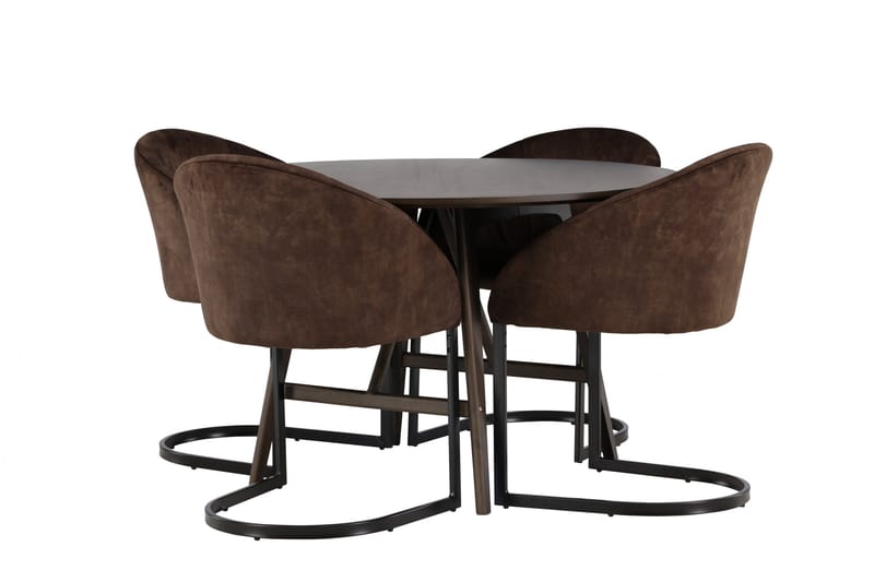 Spisegruppe Venture Home Kaseidon spisegruppe 100 cm rund med 4 Evening-stoler Svart/Brun - Møbler - Bord - Spisegrupper