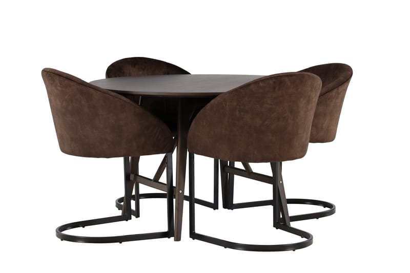 Spisegruppe Venture Home Kaseidon spisegruppe 100 cm rund med 4 Evening-stoler Svart/Brun - Møbler - Bord - Spisegrupper