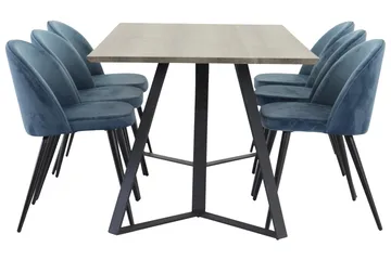 Spisegruppe Venture Home Marina spisegruppe 180 cm rektangulær med 6 Velvet-stoler Svart/blå/Grå - Møbler - Bord - Spisegrupper