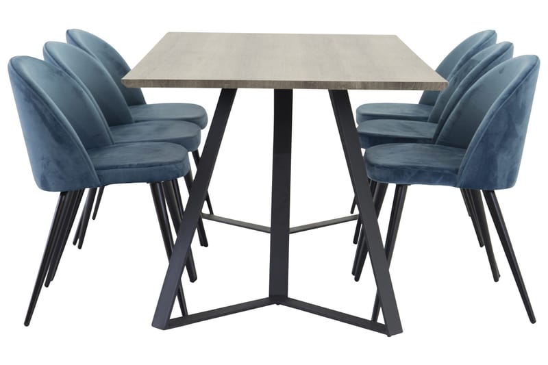Spisegruppe Venture Home Marina spisegruppe 180 cm rektangulær med 6 Velvet-stoler Svart/blå/Grå - Møbler - Bord - Spisegrupper
