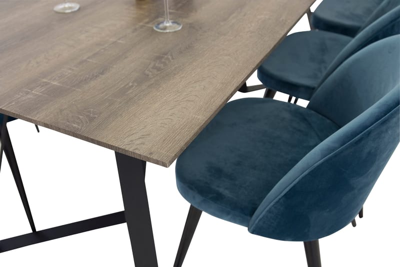 Spisegruppe Venture Home Marina spisegruppe 180 cm rektangulær med 6 Velvet-stoler Svart/blå/Grå - Møbler - Bord - Spisegrupper