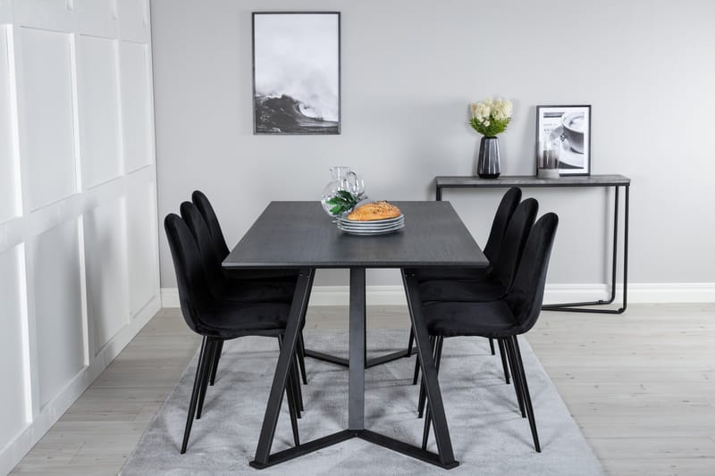Spisegruppe Venture Home Marina spisegruppe 180 cm rektangulær med 6 Polar-stoler Svart - Møbler - Bord - Spisegrupper
