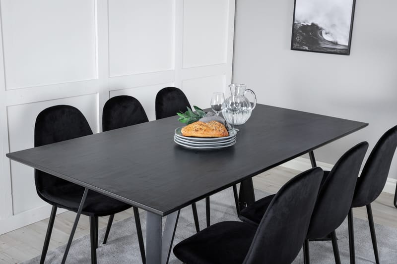 Spisegruppe Venture Home Marina spisegruppe 180 cm rektangulær med 6 Polar-stoler Svart - Møbler - Bord - Spisegrupper