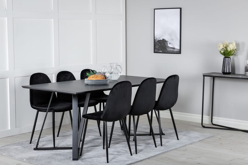Spisegruppe Venture Home Marina spisegruppe 180 cm rektangulær med 6 Polar-stoler Svart - Møbler - Bord - Spisegrupper