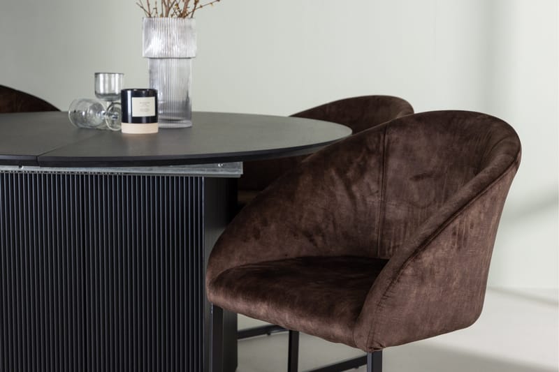 Spisegruppe Venture Home Matilda spisegruppe 130 cm rund med 4 Evening-stoler Svart/mørk brun - Møbler - Bord - Spisegrupper