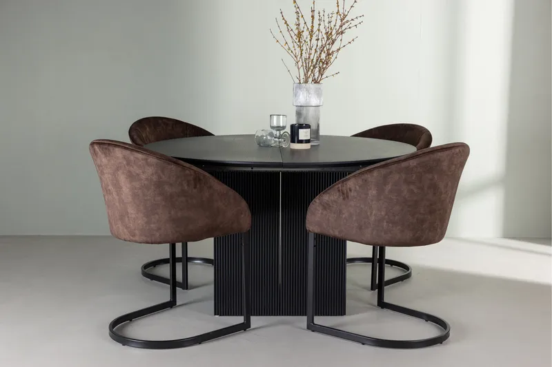 Spisegruppe Venture Home Matilda spisegruppe 130 cm rund med 4 Evening-stoler Svart/mørk brun - Møbler - Bord - Spisegrupper