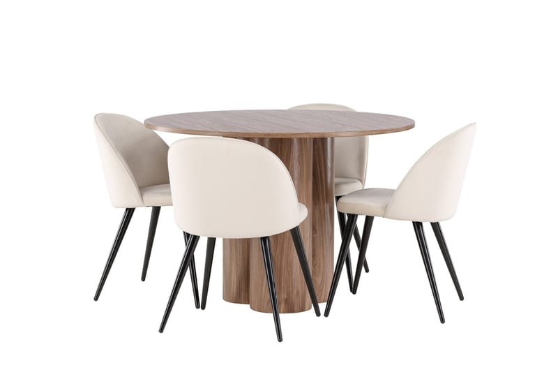 Spisegruppe Venture Home Olivia spisegruppe 110 cm rund med 4 Velvet-stoler Mocca/Beige/Svart - Møbler - Bord - Spisegrupper