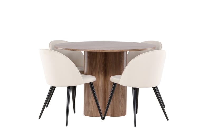 Spisegruppe Venture Home Olivia spisegruppe 110 cm rund med 4 Velvet-stoler Mocca/Beige/Svart - Møbler - Bord - Spisegrupper