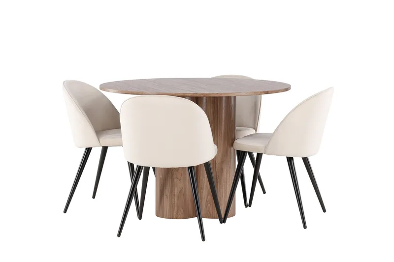 Spisegruppe Venture Home Olivia spisegruppe 110 cm rund med 4 Velvet-stoler Mocca/Beige/Svart, undefined