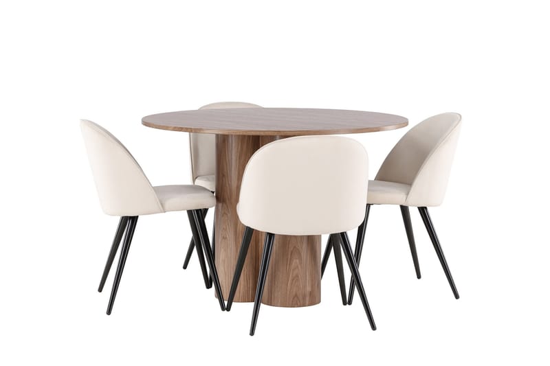 Spisegruppe Venture Home Olivia spisegruppe 110 cm rund med 4 Velvet-stoler Mocca/Beige/Svart - Møbler - Bord - Spisegrupper