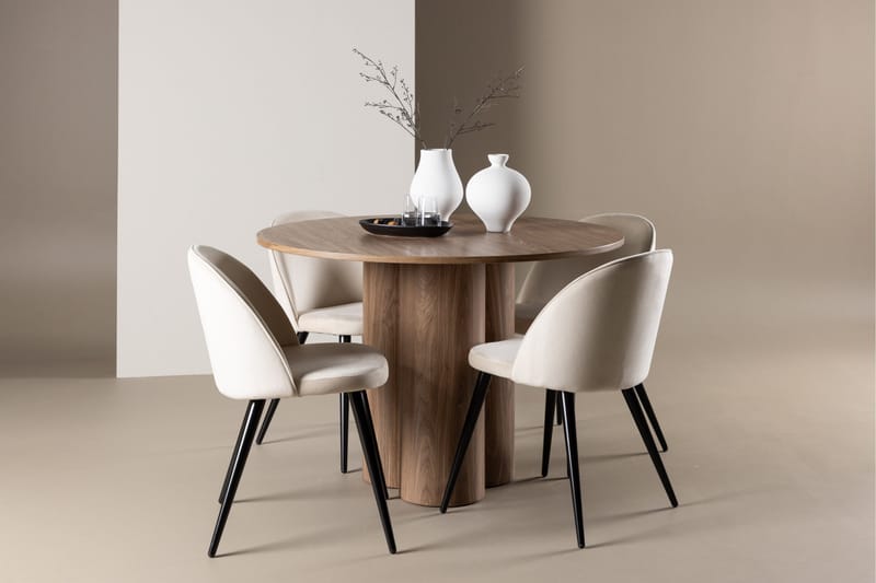 Spisegruppe Venture Home Olivia spisegruppe 110 cm rund med 4 Velvet-stoler Mocca/Beige/Svart - Møbler - Bord - Spisegrupper