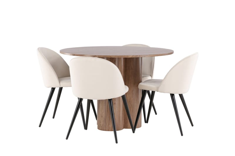 Spisegruppe Venture Home Olivia spisegruppe 110 cm rund med 4 Velvet-stoler Mocca/Beige/Svart - Møbler - Bord - Spisegrupper