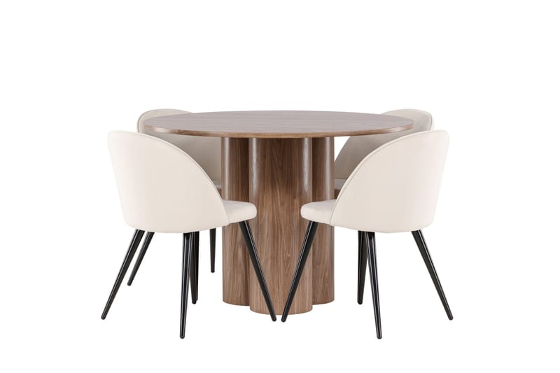 Spisegruppe Venture Home Olivia spisegruppe 110 cm rund med 4 Velvet-stoler Mocca/Beige/Svart - Møbler - Bord - Spisegrupper