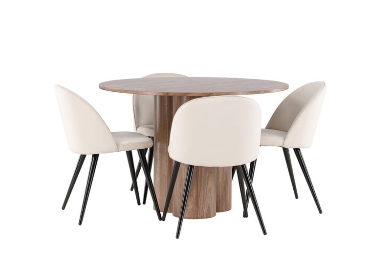 Spisegruppe Venture Home Olivia spisegruppe 110 cm rund med 4 Velvet-stoler Mocca/Beige/Svart - Møbler - Bord - Spisegrupper
