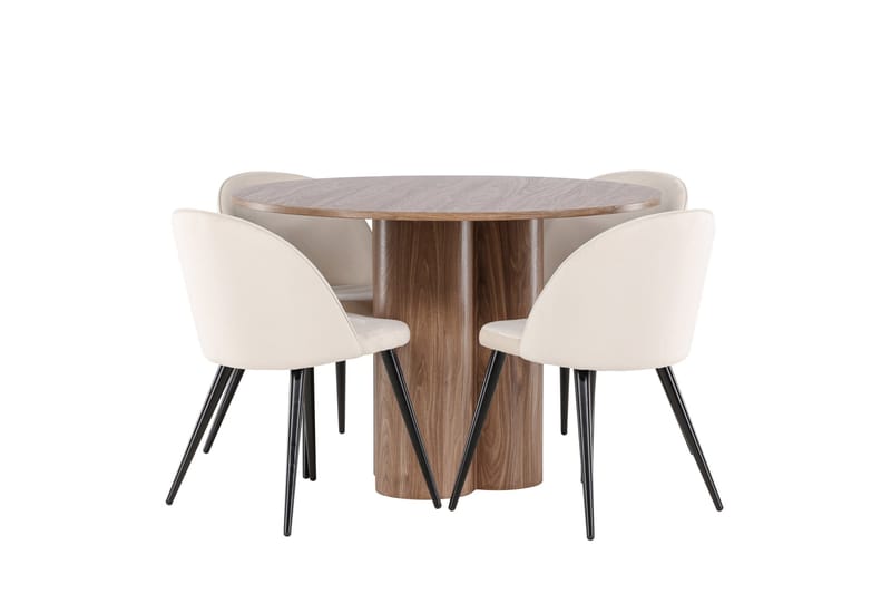 Spisegruppe Venture Home Olivia spisegruppe 110 cm rund med 4 Velvet-stoler Mocca/Beige/Svart - Møbler - Bord - Spisegrupper