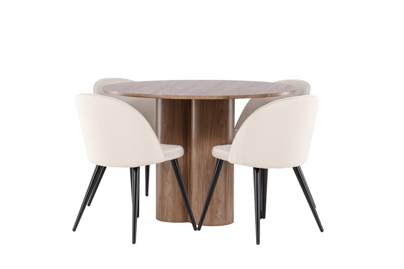 Spisegruppe Venture Home Olivia spisegruppe 110 cm rund med 4 Velvet-stoler Mocca/Beige/Svart - Møbler - Bord - Spisegrupper