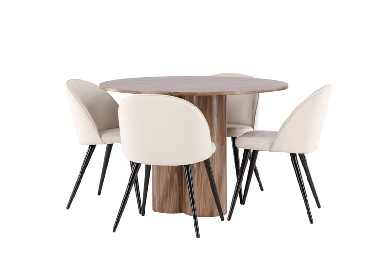 Spisegruppe Venture Home Olivia spisegruppe 110 cm rund med 4 Velvet-stoler Mocca/Beige/Svart - Møbler - Bord - Spisegrupper