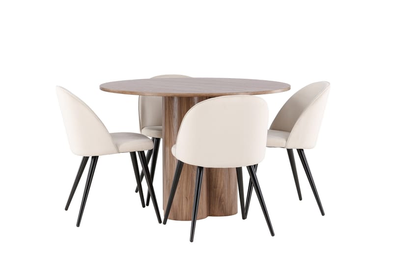 Spisegruppe Venture Home Olivia spisegruppe 110 cm rund med 4 Velvet-stoler Mocca/Beige/Svart - Møbler - Bord - Spisegrupper